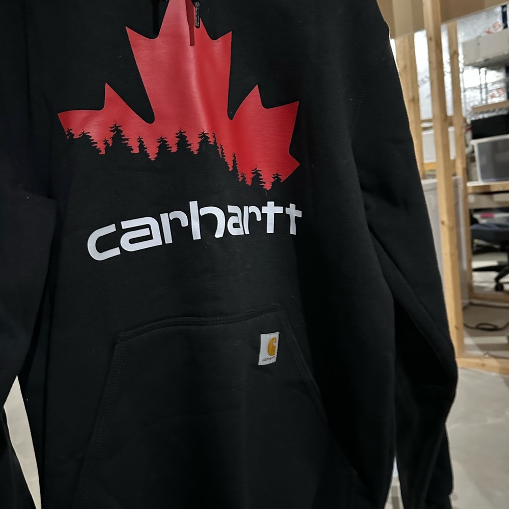Carhartt Black Zip-Up Sweater with Red Leaf Design